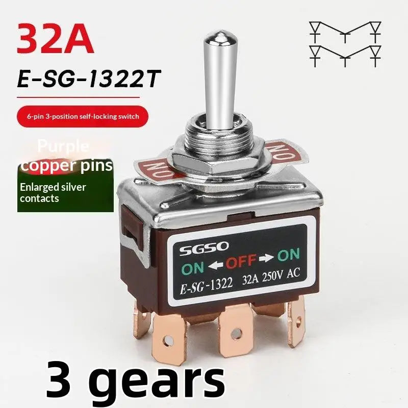 1Pcs Power Switch 2/3/4/6Pin E-SG Toggle Switch 32A 250VAC Rocker Switch With Brass Screw Foot Pin Qme 1322T 6Pin