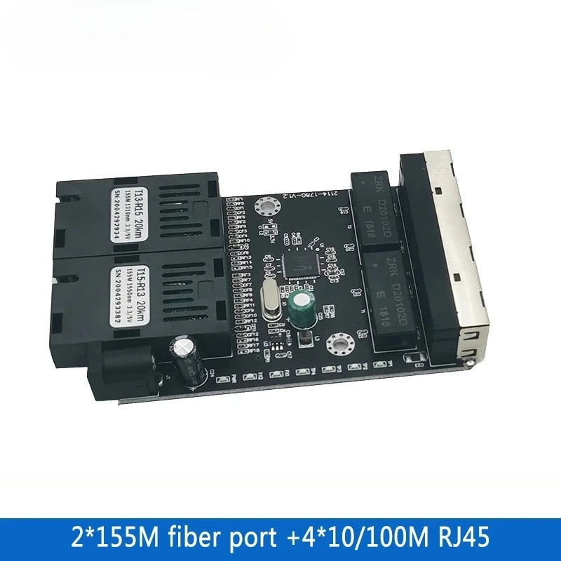 1PCS 100Mbps 2 Fiber 4 Ethernet Switch Fiber Transceiver Optical Port Switch PCBA Qme