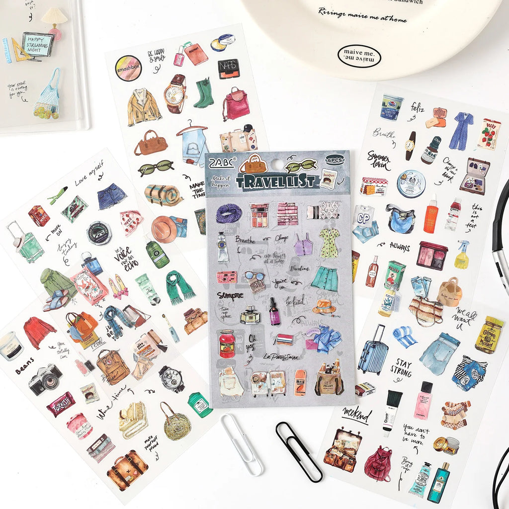 TIANZI 6 sheets Cute Magazine Scrapbooking Stickers Book DIY Junk Journal Material Decoration Album Diary Stationery supplies Qme