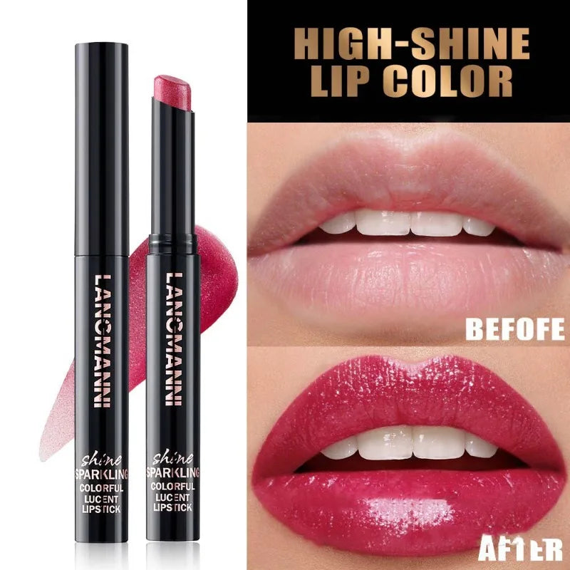 Slanted Tip Lipstick High Shine Pearl Lipstick with Glitter Creamy Texture Hydrating Long Lasting Lip Makeup Cosmetics Lip Stick Qme
