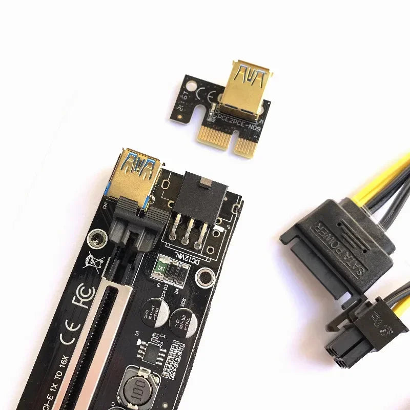 VER009S USB 3.0 PCI-E Riser VER 009S Express 1X 4x 8x 16x Extender Riser Adapter Card SATA 15pin To 6 Pin Power Cable Qme