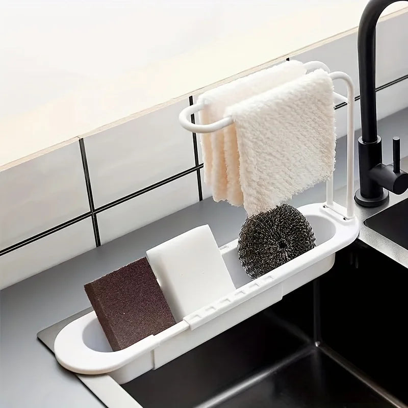 1 Adjustable Kitchen Sink Dish Drainer Basket Qme