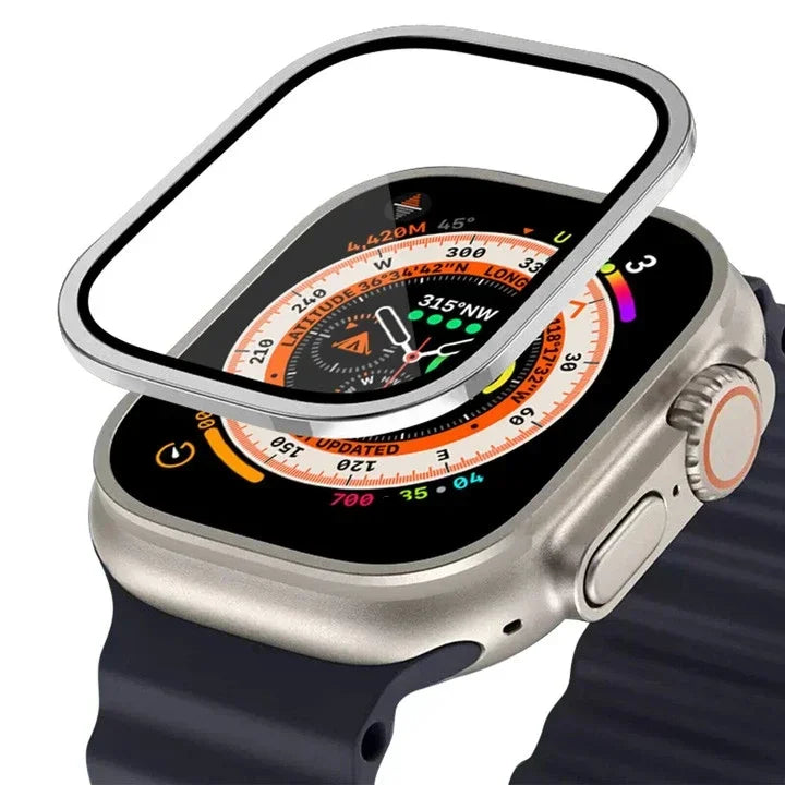 Tempered Glass for Apple Watch Ultra 2 49mm Screen Protector Metal Frame Anti-Scratch for IWatch Series Ultra 49 mm Accessories Qme Silver For Ultra 2 49mm