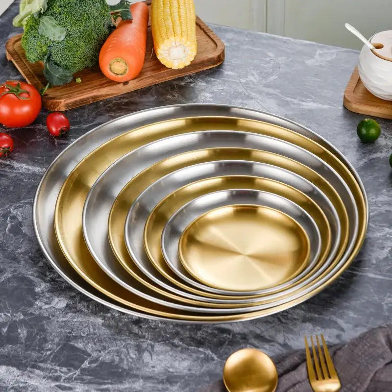 Thickened Stainless Steel Disc Golden Cafe Tray Dining Fruit Meat Qme