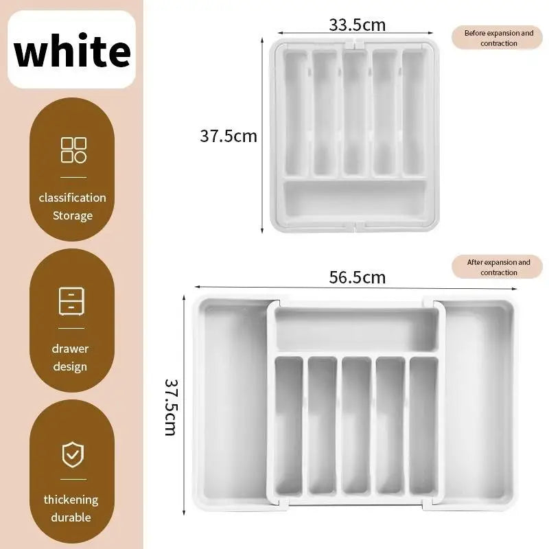Adjustable Cutlery Tray Drawer Organizer Kitchen Expandable Utensil Qme White