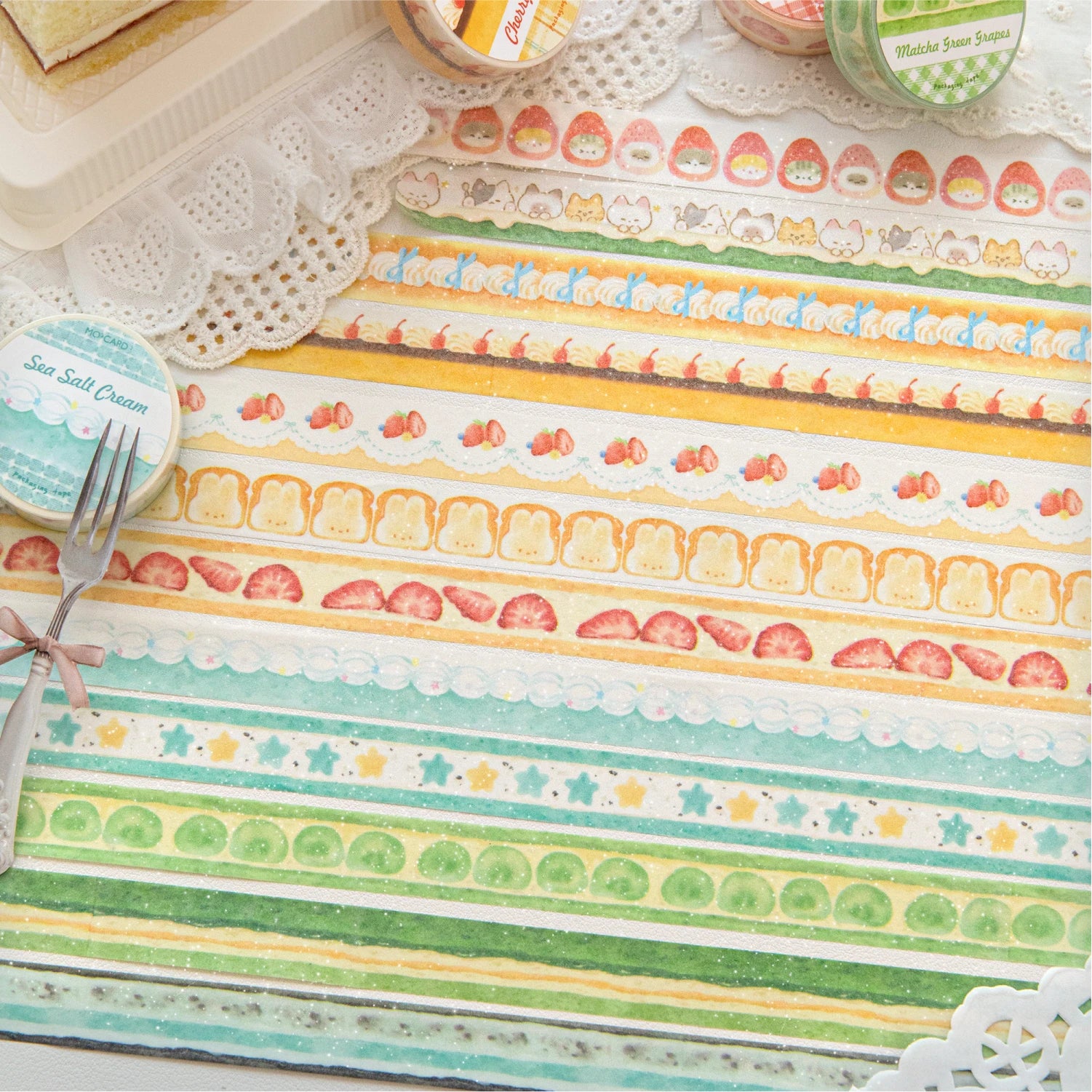 6Roll Cute Cartoon Food Theme Glitter Washi Tape for DIY Scrapbooking Collage Art Supplies Phone Case Notebook Decoration Qme