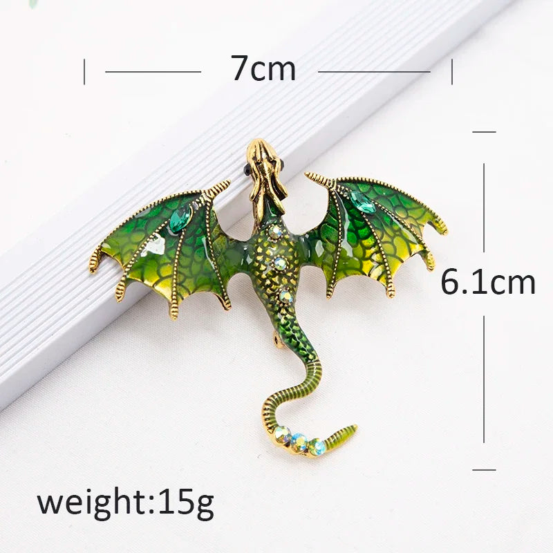Enamel Fly Dragon Brooch Women Men Rhinestone Beautiful Legand Animal Qme