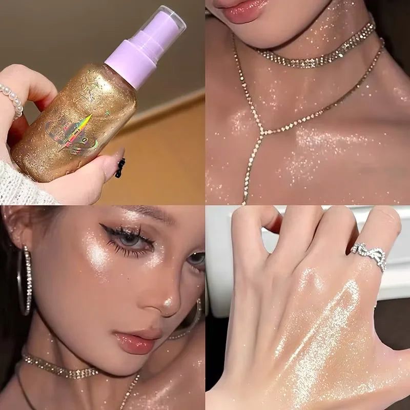 Body Glitter Spray Diamond Sparkle Highlighter Liquid Waterproof Qme