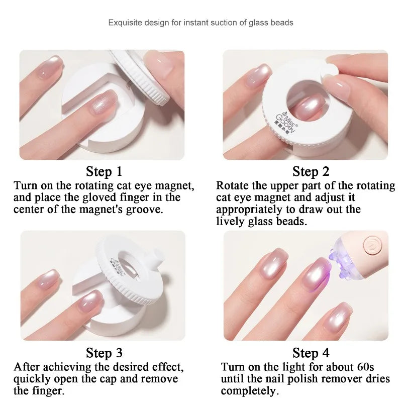 Auto Rotate Cat Eye Magnet, Professional Nail Art Tool for 3D Glass Bead Effect, Strong Magnetic Wand Easy for Beginner DIY Nail Qme