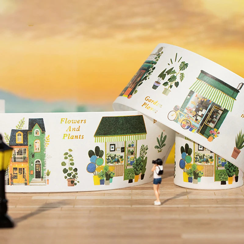European Town Streetscape Washi Tape & Stickers, Vintage House Pattern, Base Tape for Junk Journal, DIY Collage Supplies Qme