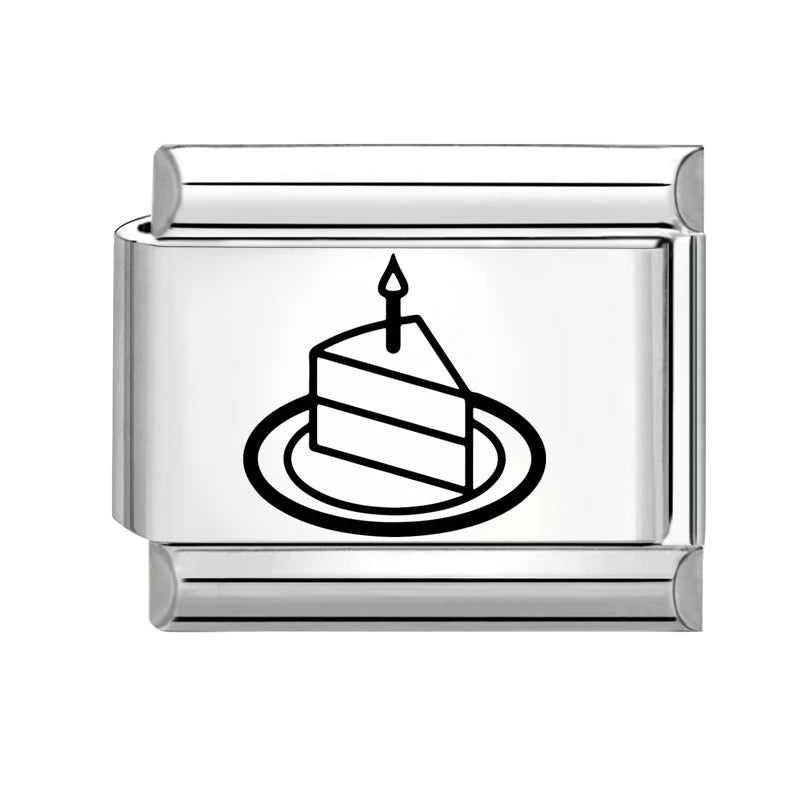 Trendy New Fashion English Words Happy Birthday Big Cake Charm Italian Links Fit 9mm Stainless Steel Bracelet DIY Making Jewelry Qme Style 10