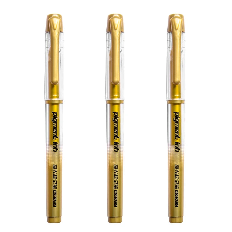 3Pcs/Set 1.0mm Highlight Marker Pen White/Gold/Silver Ink Large Capacity Gel Pen For Drawing Art Supply Sketch Paint Pen Qme 3 gold