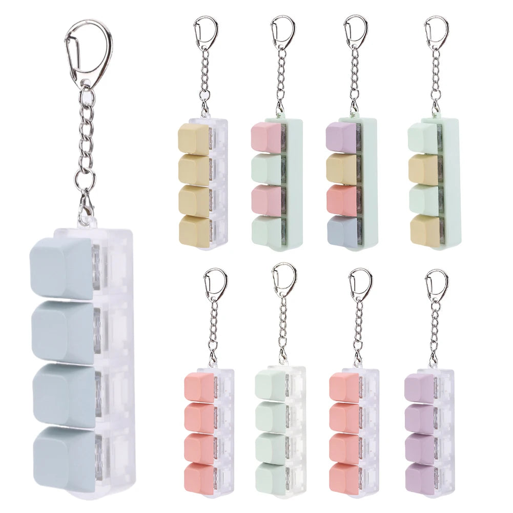 Keyboard Key Toy 4 Keys Button Keycap Fidget Keychain Keyboard Clicker Toy Keyboard Cube Toy for Adult Gifts To Relief Pass Time Qme