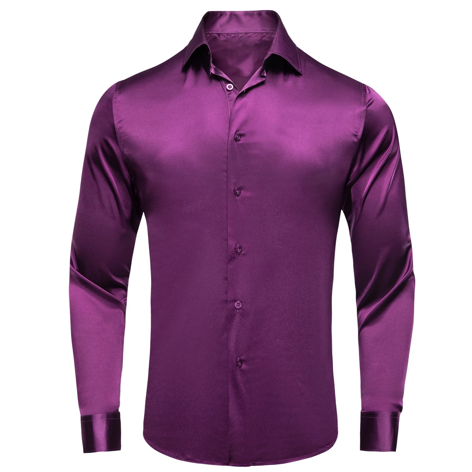 Hi-tie Luxury Plain Silk Mens Dress Shirts Long Sleeve Pure Purple Qme CY-1632 S