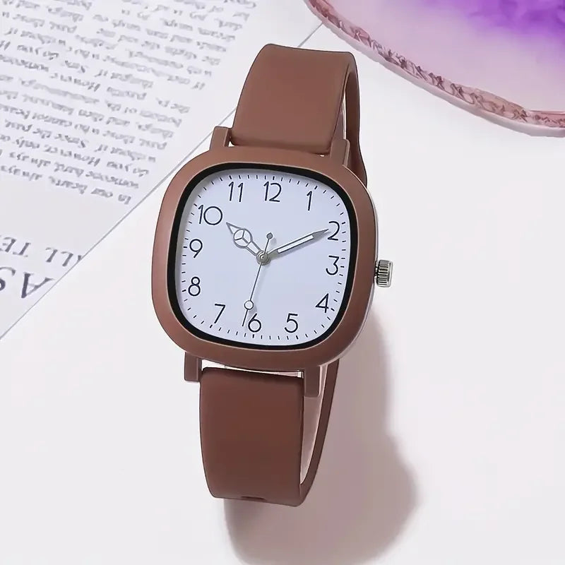 Candy Color Square Women Watch Casual Silicone Band Quartz Wristwatch 10 Colors Fashion Ladies Sports Clock Reloj Mujer No Box Qme Brown