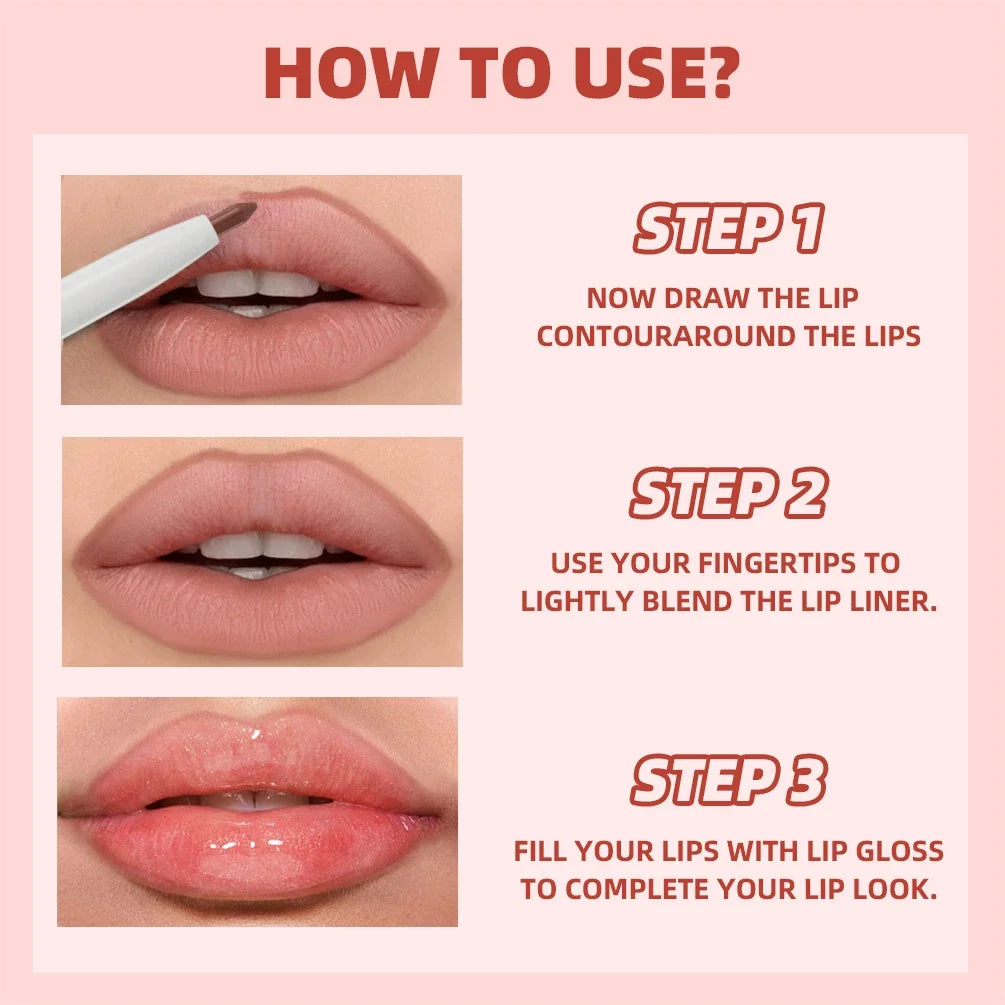 QIBEST Velvet Brown 2 In 1 Lip Liner Pencil Lipgloss Moisturizing Cherry Red Lip Liner Lip Contour Pen Makeup Women Lip Glaze Qme