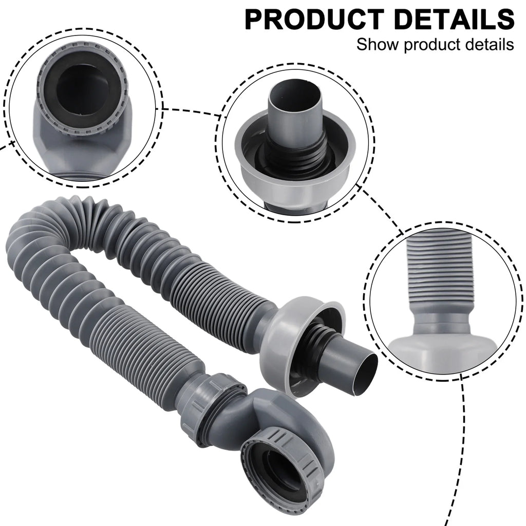 1PC Low Profile Trap Flexible Bathtub Shower Drain Pipe Gray ABS Flat Tube Telescopic Drainage Pipe Basin Drain Pipe Sink Hose Qme