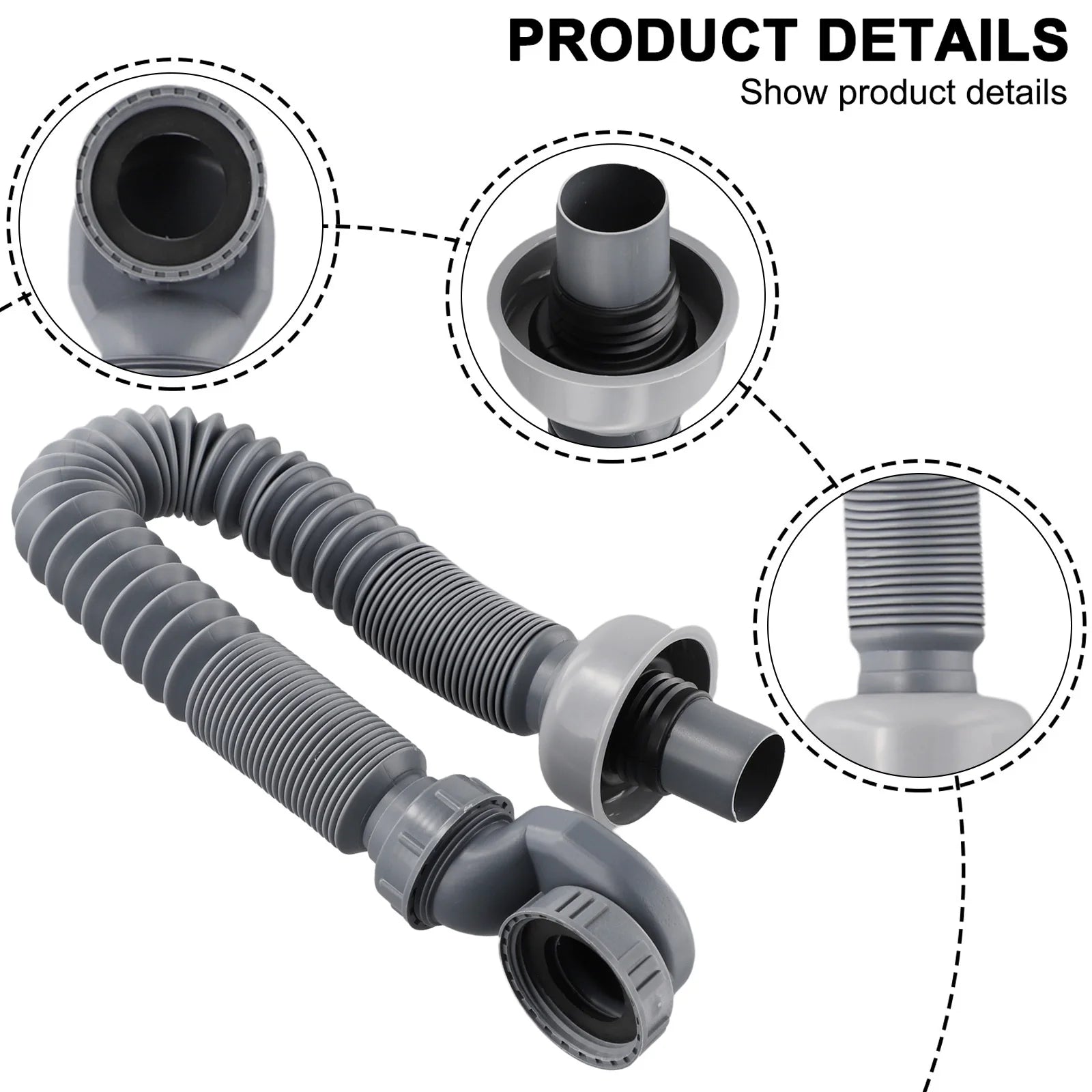 1PC Low Profile Trap Flexible Bathtub Shower Drain Pipe Gray ABS Flat Tube Telescopic Drainage Pipe Basin Drain Pipe Sink Hose Qme