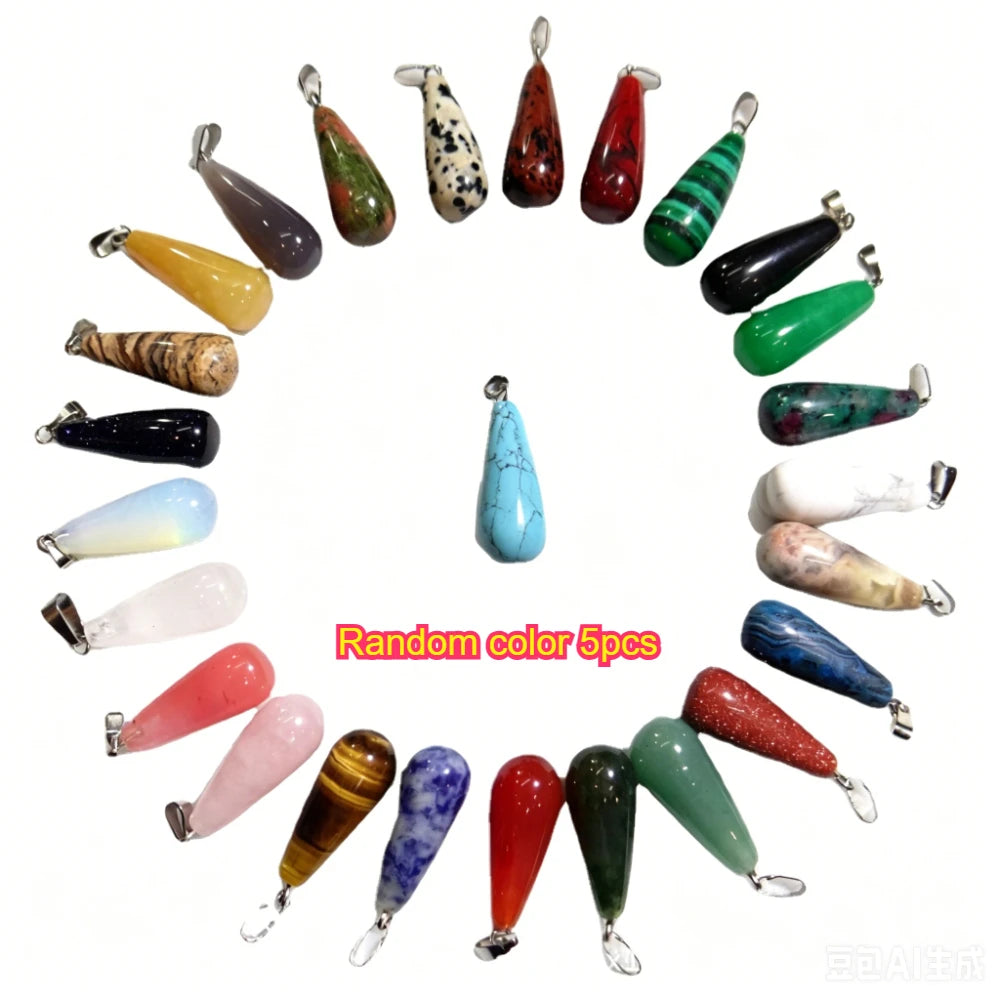 Long Water Drop Stone Pendant - Materials And Accessories For Jewelry, Necklaces, Bracelets, Earrings, DIY Jewelry Making Qme Random color 5pcs Other