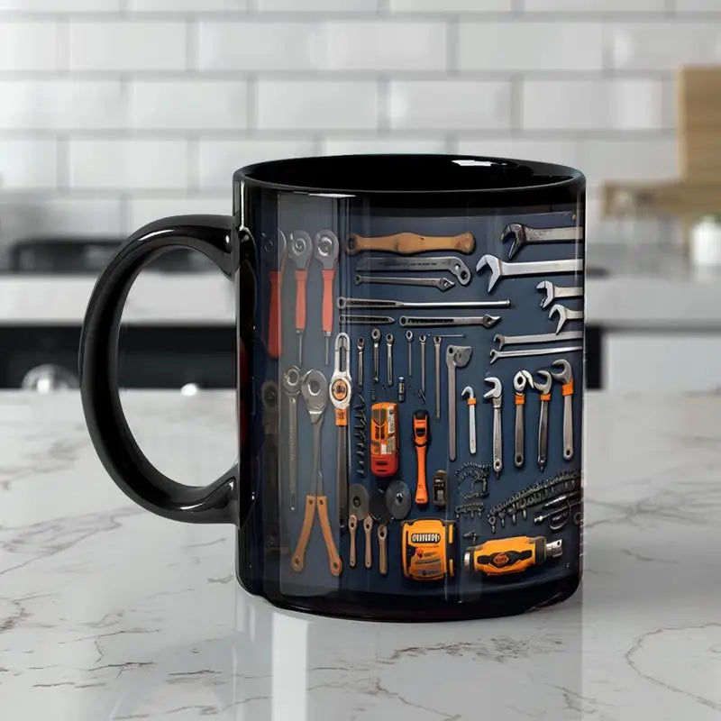 Mechanic Coffee Mug Ceramic Printed Men's Toolbox Cup Bright Colors Qme