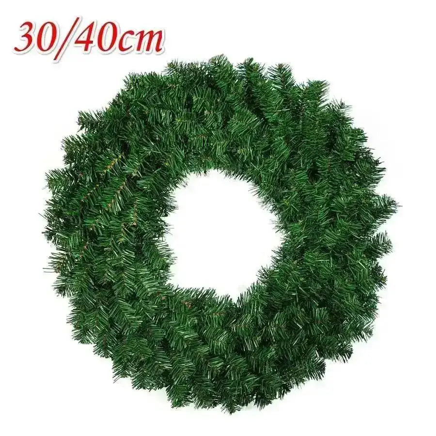 30/40cm New Green Christmas Decoration Wreath Encrypted PVC Ordinary Leaf Simulation Wreath Door Hanging Christmas Wreath Qme 40cm green