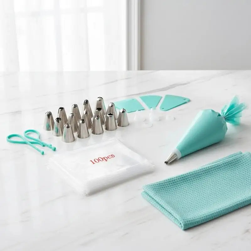 Stainless Steel Piping Tips SPiping Bags 100 Disposable Complete Cake Qme