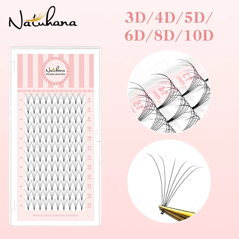 NATUHANA 3D 4D 5D 6D 8D 10D Short Stem False Lashes Premade Russian Qme