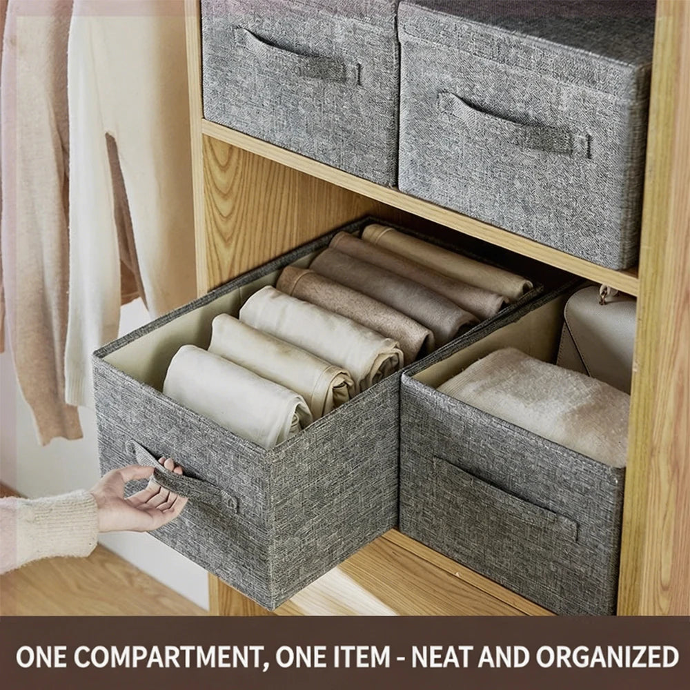 Foldable Double Door Cotton Linen Drawer Storage Box Thickened PP Board Clothes & Pants Organizer Machine Washable & Collapsible Qme