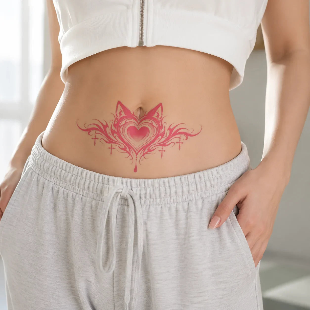 Heart Tribal Belly Waterproof Disposable Tattoo Sticker, Temporary Tattoo for Body Art Qme