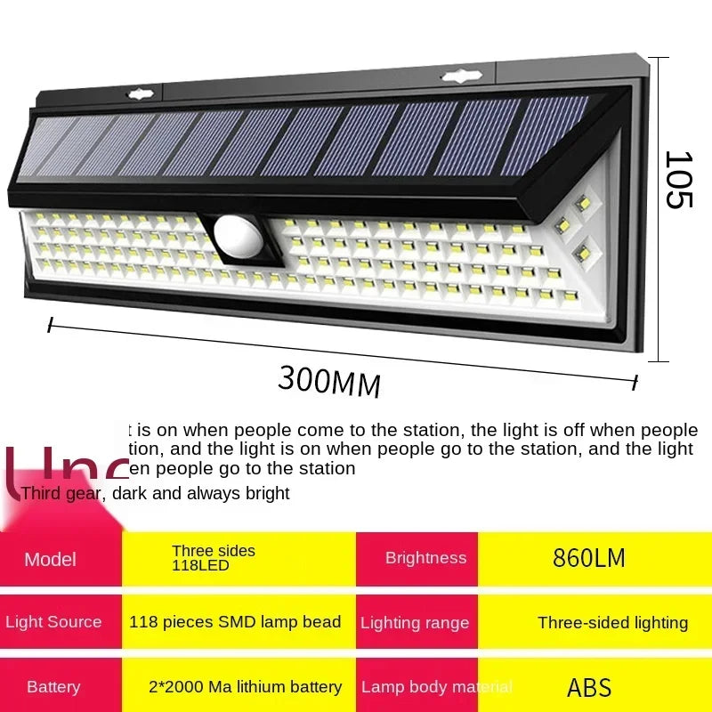 New 180LED Solar Wall Light 90LED Remote Control Wall Light 118 Outdoor Glare Lighting Sensor Light Super Waterproof Qme 118LED