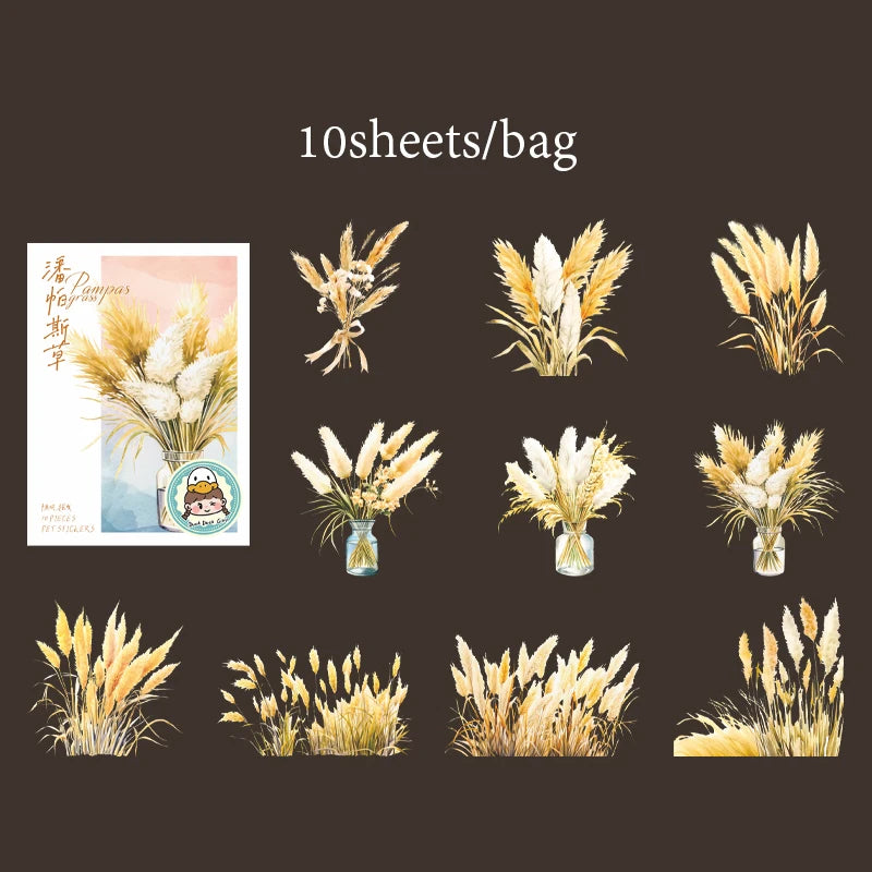 Stickers 10sheets/bag Pampas Grass Stickers Handbook Stationery DIY Handmade Scrapbook & Journal Decorative Sticker Packs Qme 1