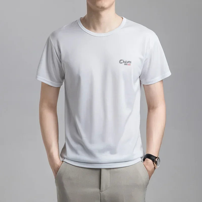 Summer Ice Silk T-shirt Men's Cold Short Sleeve O-neck Stretch Quick-drying Breathable Sports Shirt T Shirt Men Qme WT M