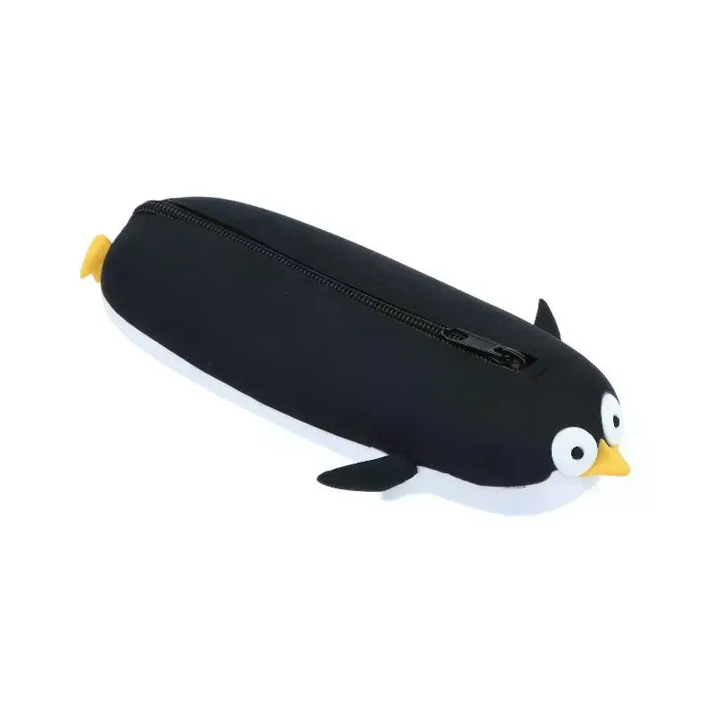 Cute Penguin Shaped Silicone Pencil Case Large Capacity Waterproof Qme