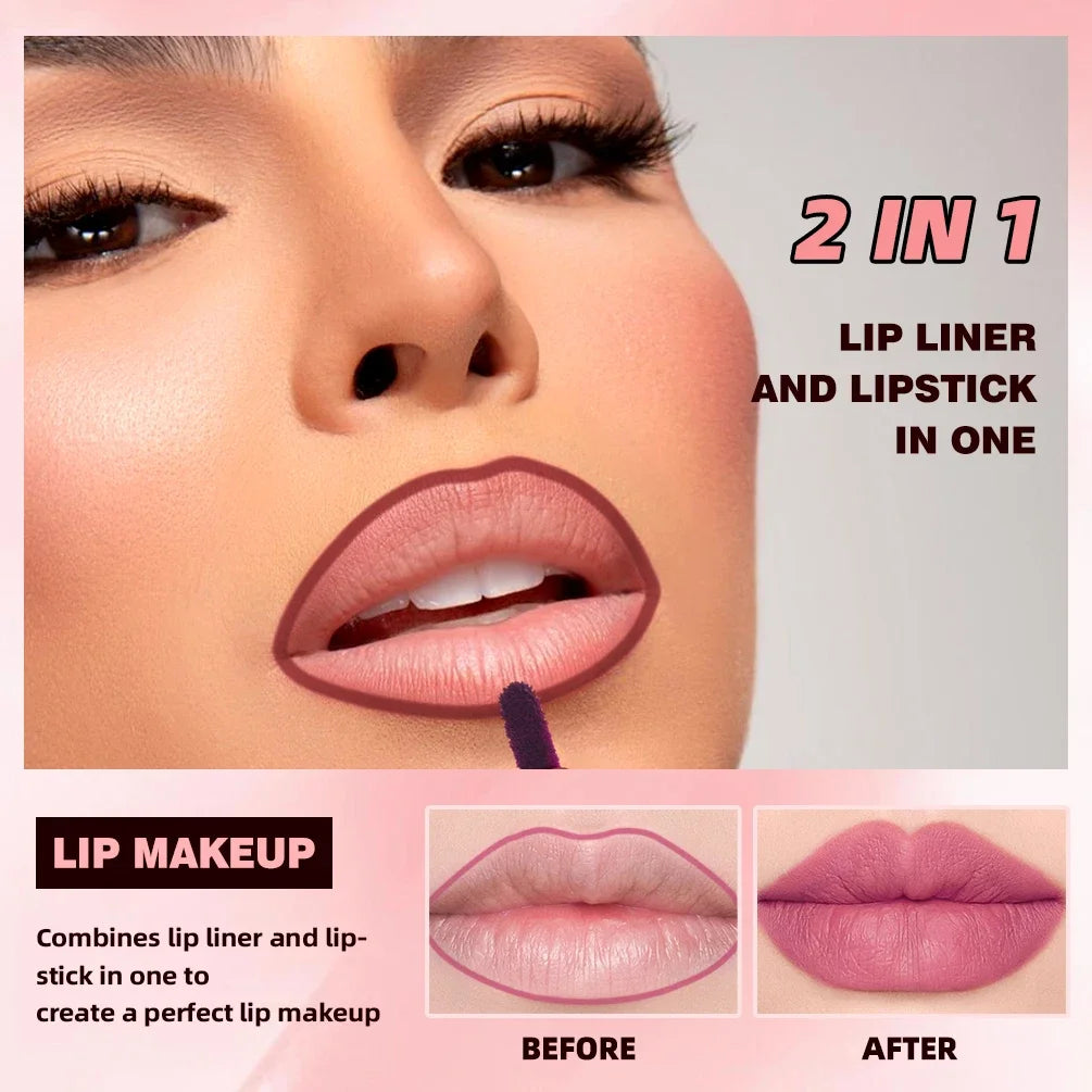 Matte Lip Liner Waterproof,Sweatproof,Multi-color Correcting Liquid Lipstick Pen Sexy Red Brown Lip Makeup Outline Lips Contour Qme