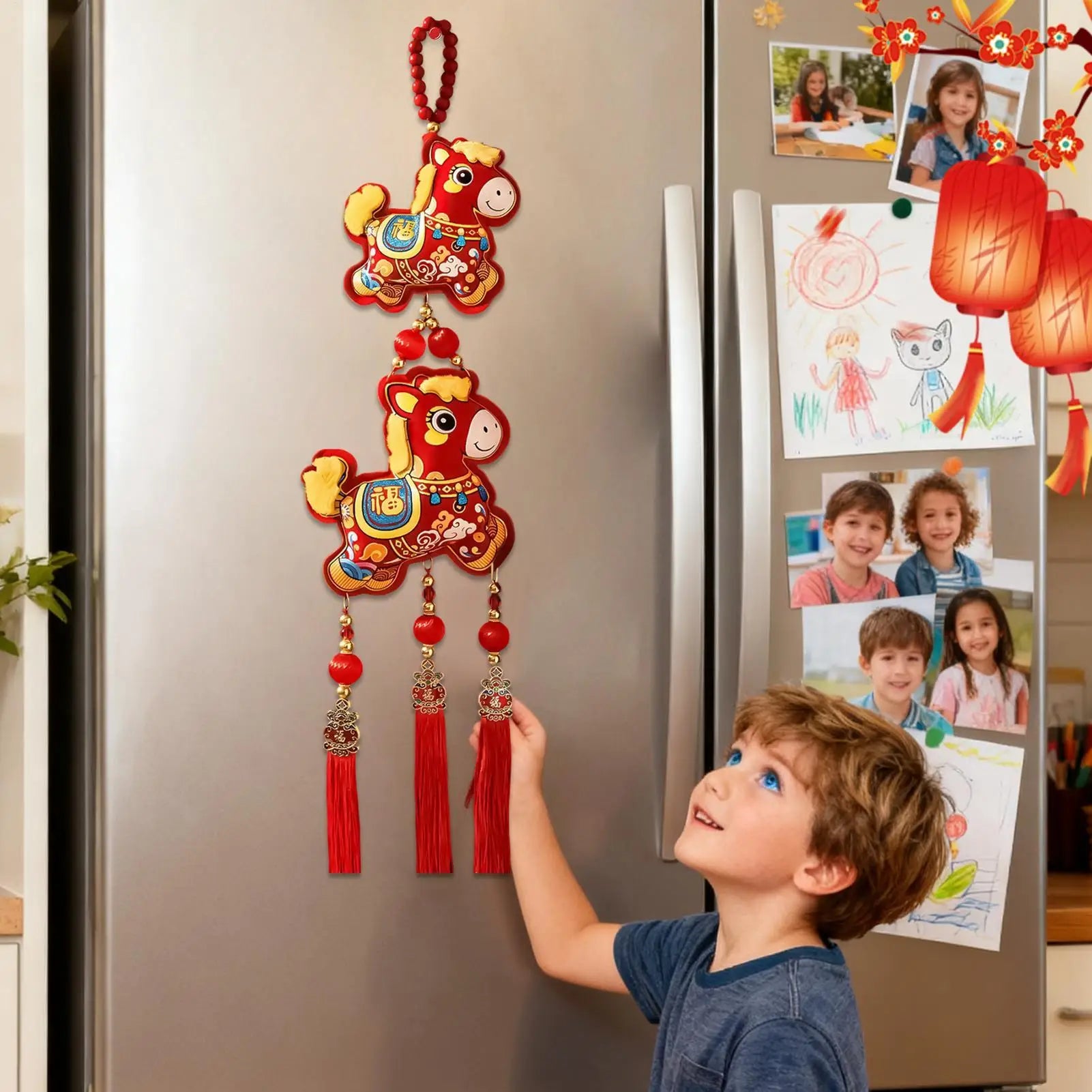 Horse Decorations Good Fortune Ornament with Bell Pendant Embroidery 2026 Chinese New Year Door Decorations for Wealth Success Qme
