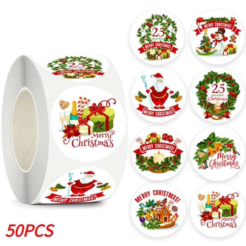 Merry Christmas Stickers Self-adhesive Christmas Tree Santa Claus Seal Labels Holiday Stickers For Gift Sealing Christmas Decor Qme Type E-50pcs 2.5CM