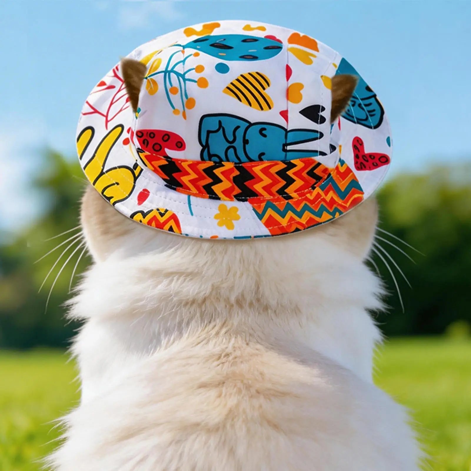 Pet Sun Hat for Cats Sunlight Blocking Round Brim with Ear Holes Dog Cat Sun Protection Hat for Outings Photography Sports Qme