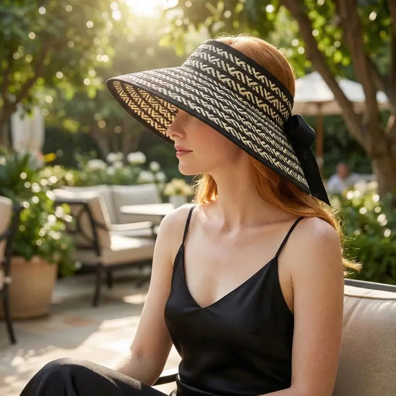 Straw Sun Visor Cap Women Large Brim Collapsible Summer Hat Qme