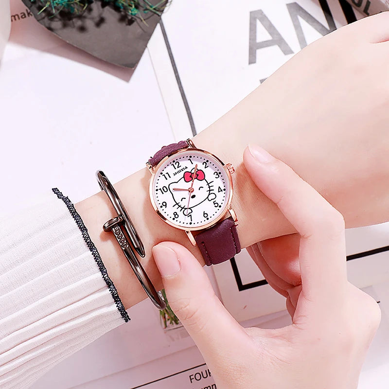Hello Kitty Watch Minimalist, Cute Little Red Cat Student Watch in the Instagram Style Fresh and Chic Quartz Wristwatch Qme