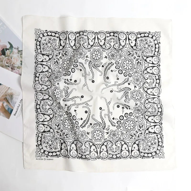 Hip Hop 100 Cotton Bandana Square Scarf Black Paisley Riding Headband Qme GRAY One Size