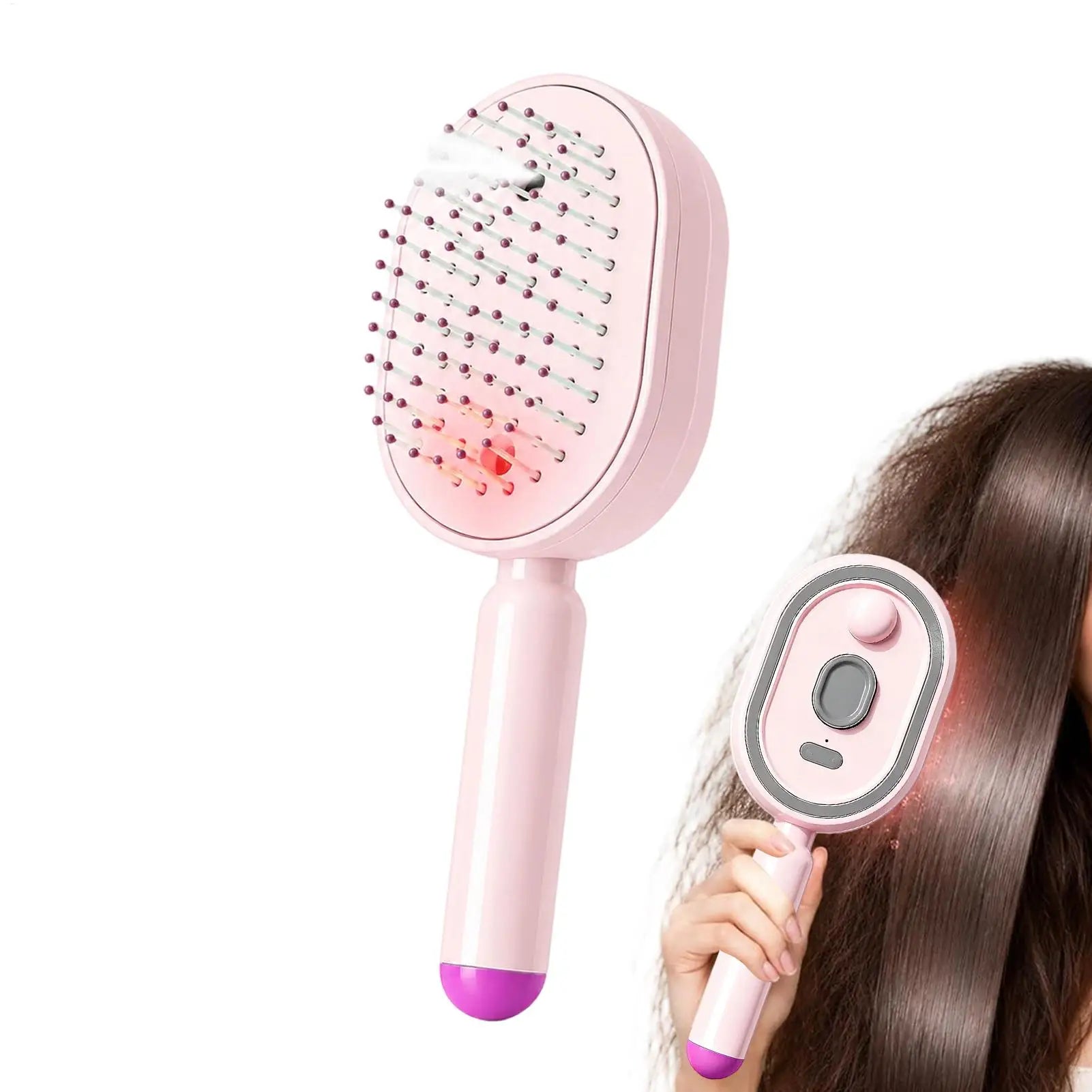 Electric Steam Brush Self-cleaning Anti-static Hair Water Spray Women Qme