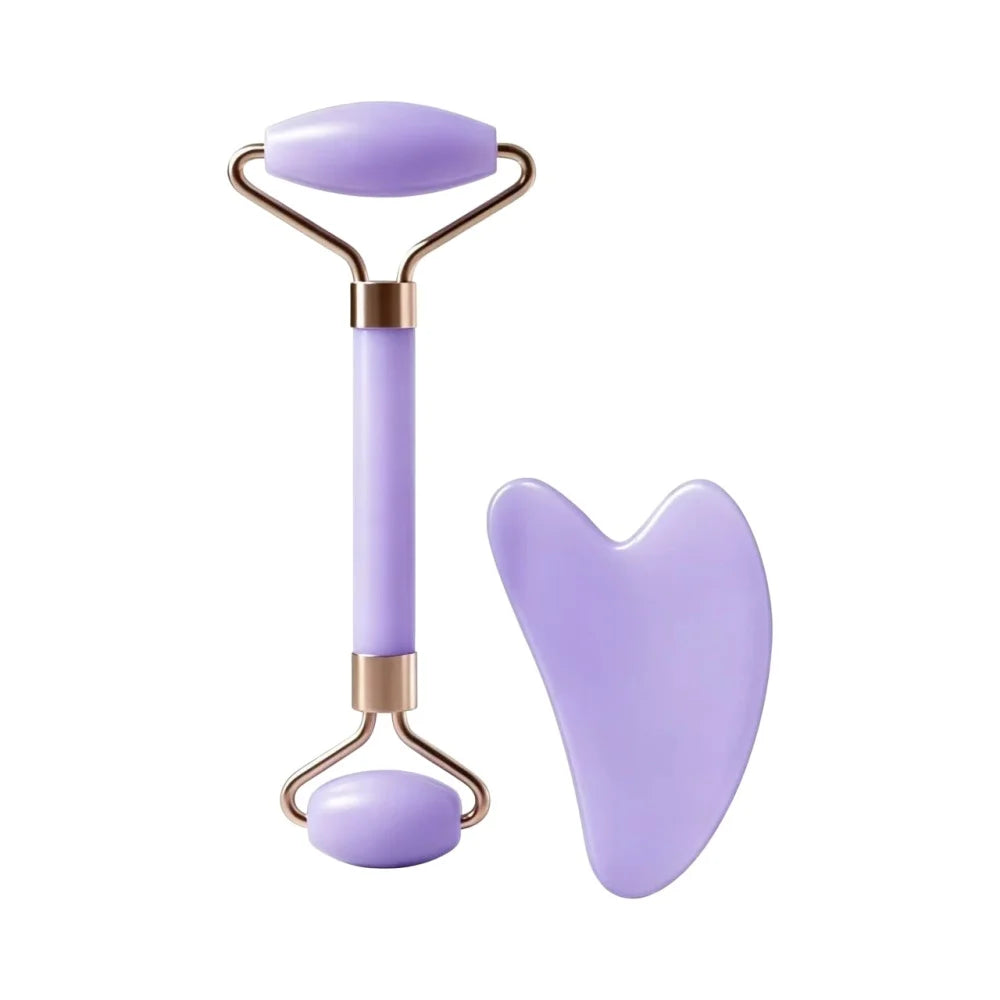 Facial Massage Roller With Gua Sha Stone Multifunctional Massager For Body Eye Acupoint Relief Anti-Aging Daily Skin Care Tools Qme PURPLE No plug