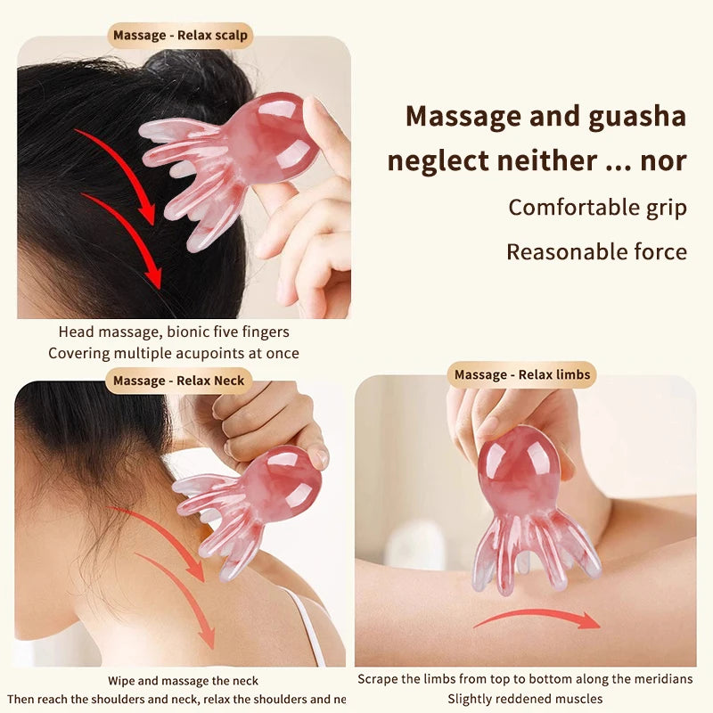 Resin Octopus Massage Comb Head Meridian Scraping Scalp Brush Qme