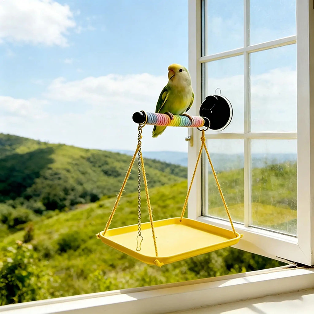 Bird Window Perch Suction Cup Interactive Toy Bird Window And Shower Perch Toy for Parakeet Cockatiel Conure Parrot Lovebirds Qme