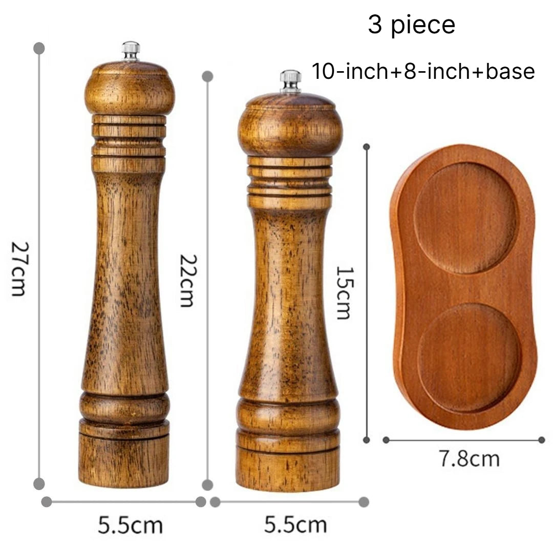 A 5 8 10 Inch Manual Oak Spice Grinder Bottle, Pepper Zanthoxylum Mill, Household Fresh Ground Pepper Seasoning Container Qme 3 piece combinationF