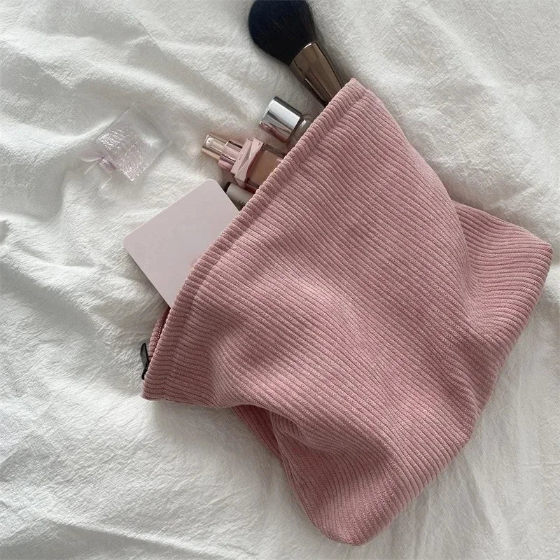 Corduroy Travel Cosmetic Bag Portable Makeup Storage Bag Purses Women Large Capacity Zipper Make Up Organizer Storage Clutch Qme