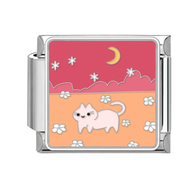 Y2K Colored Street View Flower Cute Cat Italian Charm Link Fit 9mm Stainless Steel Module Women Bracelet DIY Making Jewelry Gift Qme Style 38