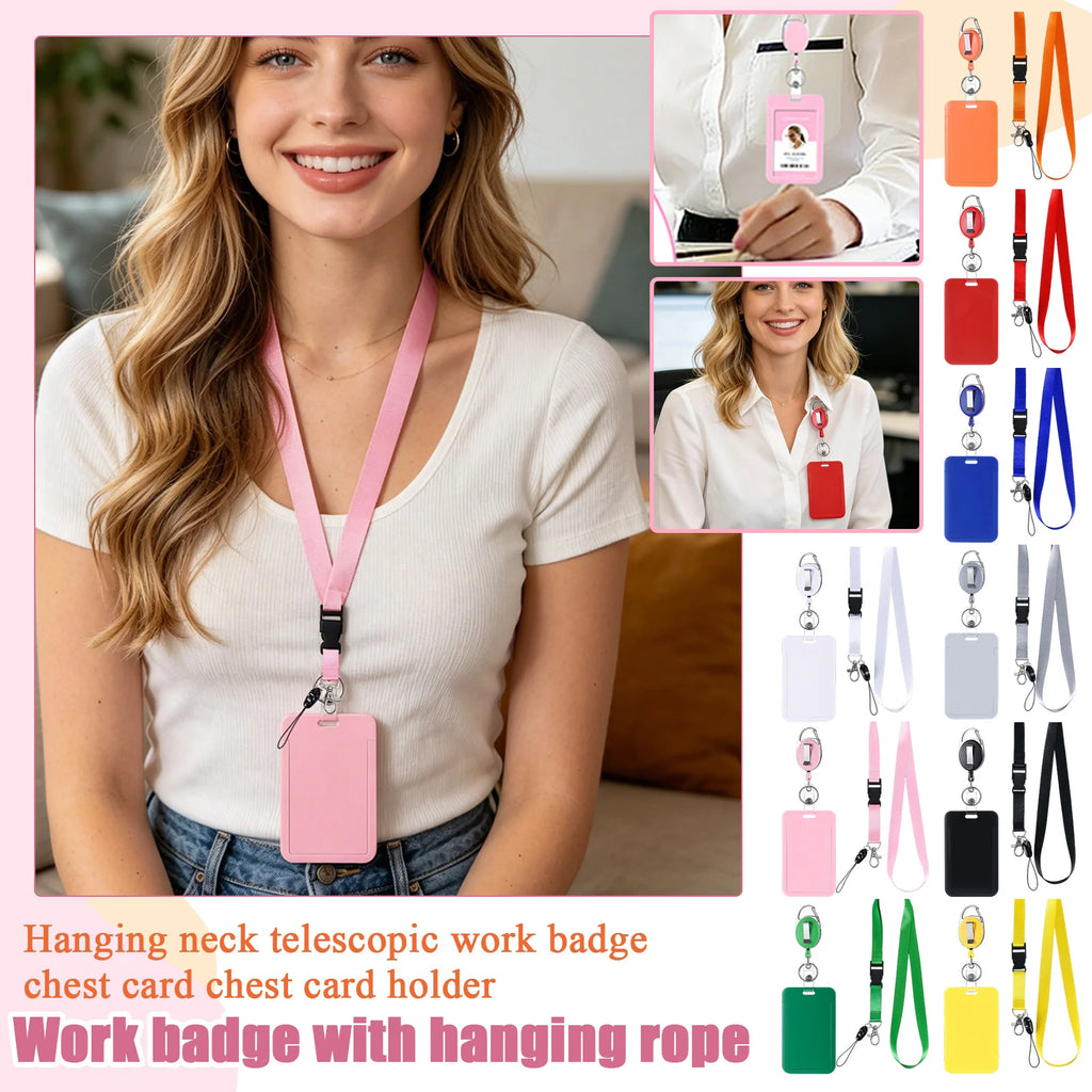 Solid Color Lanyard for Working Permit Case Keys ID Tag Name Badge Holder Pass Bus Access Employee's Work Card Cover Qme