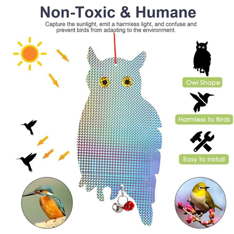 1 2 4 Outdoor Garden Decorative Wind Chime Reflective Owl Fake Hawk Qme