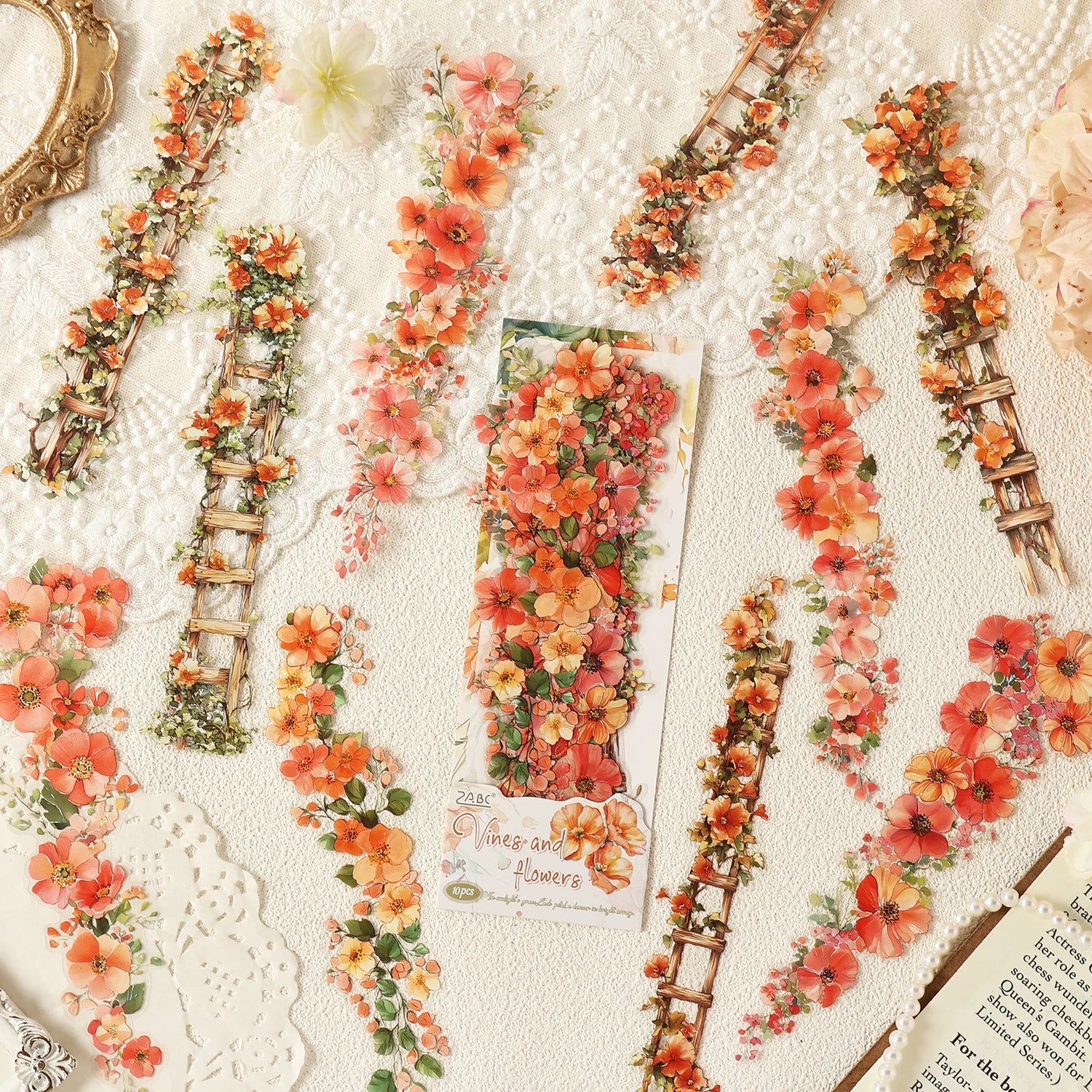 10 Pcs Vintage Rose Plant PET Sticker Pack for Junk Journal Scrapbooking Aesthetic Diary Deco School Account Stationery Stickers Qme